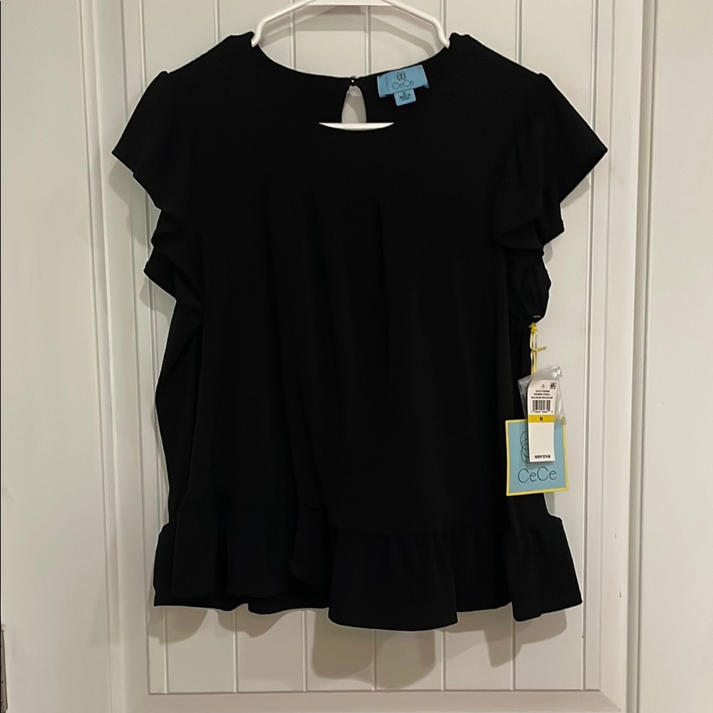 CeCe Black Ruffle Sleeve Blouse NWT size medium